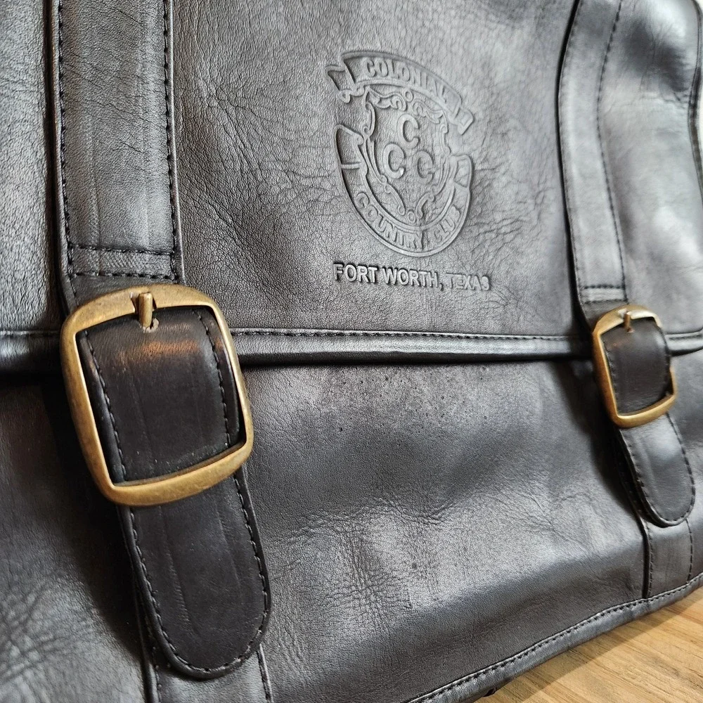 VTG Clava American Black Leather Colonial Fort Worth Texas Briefcase Laptop Bag